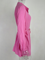 Women's Solid Colour Loose Waist Tie Button Lotus Leaf Day Dress