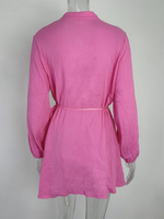 Women's Solid Colour Loose Waist Tie Button Lotus Leaf Day Dress