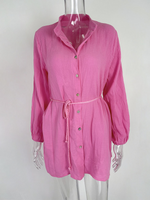 Women's Solid Colour Loose Waist Tie Button Lotus Leaf Day Dress