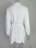 Women's Solid Colour Loose Waist Tie Button Lotus Leaf Day Dress