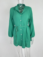 Women's Solid Colour Loose Waist Tie Button Lotus Leaf Day Dress