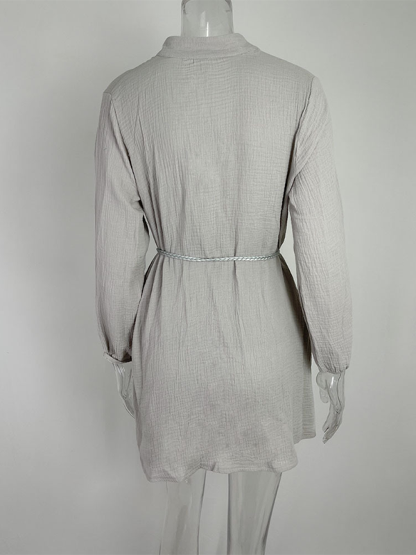 Women's Solid Colour Loose Waist Tie Button Lotus Leaf Day Dress