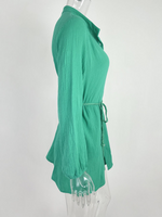 Women's Solid Colour Loose Waist Tie Button Lotus Leaf Day Dress