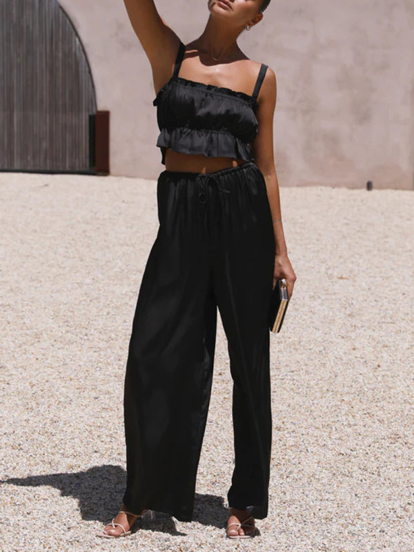 Women's Strap Top Wide-leg Pants Trouser & Top Co-ord Set