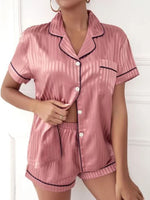 Women's Striped Cropped Shirt Shorts Pyjama Set Pink