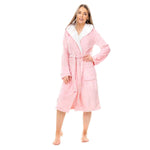 Daisy Dreamer Plush Fleece Hooded Robe - Soft Velvet Winter Dressing Gown PINK SHERPA HOOD