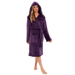Daisy Dreamer Plush Fleece Hooded Robe - Soft Velvet Winter Dressing Gown PURPLE