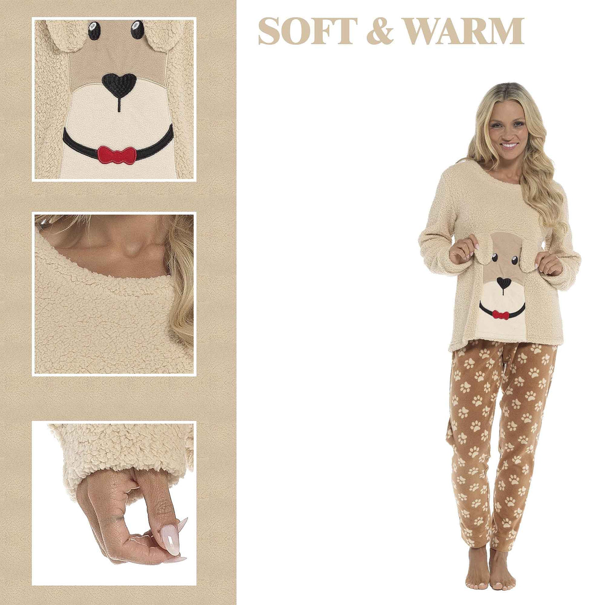 Daisy Dreamer Women's Ultra-Soft Fleece Dog Snuggle Winter Pyjama Set