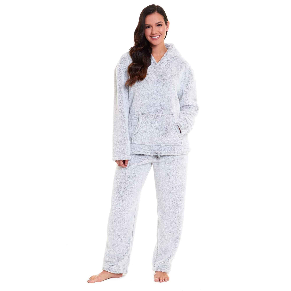 Daisy Dreamer Women's Ultra-Soft Plush Fleece Hooded Winter Pajama Set GREY