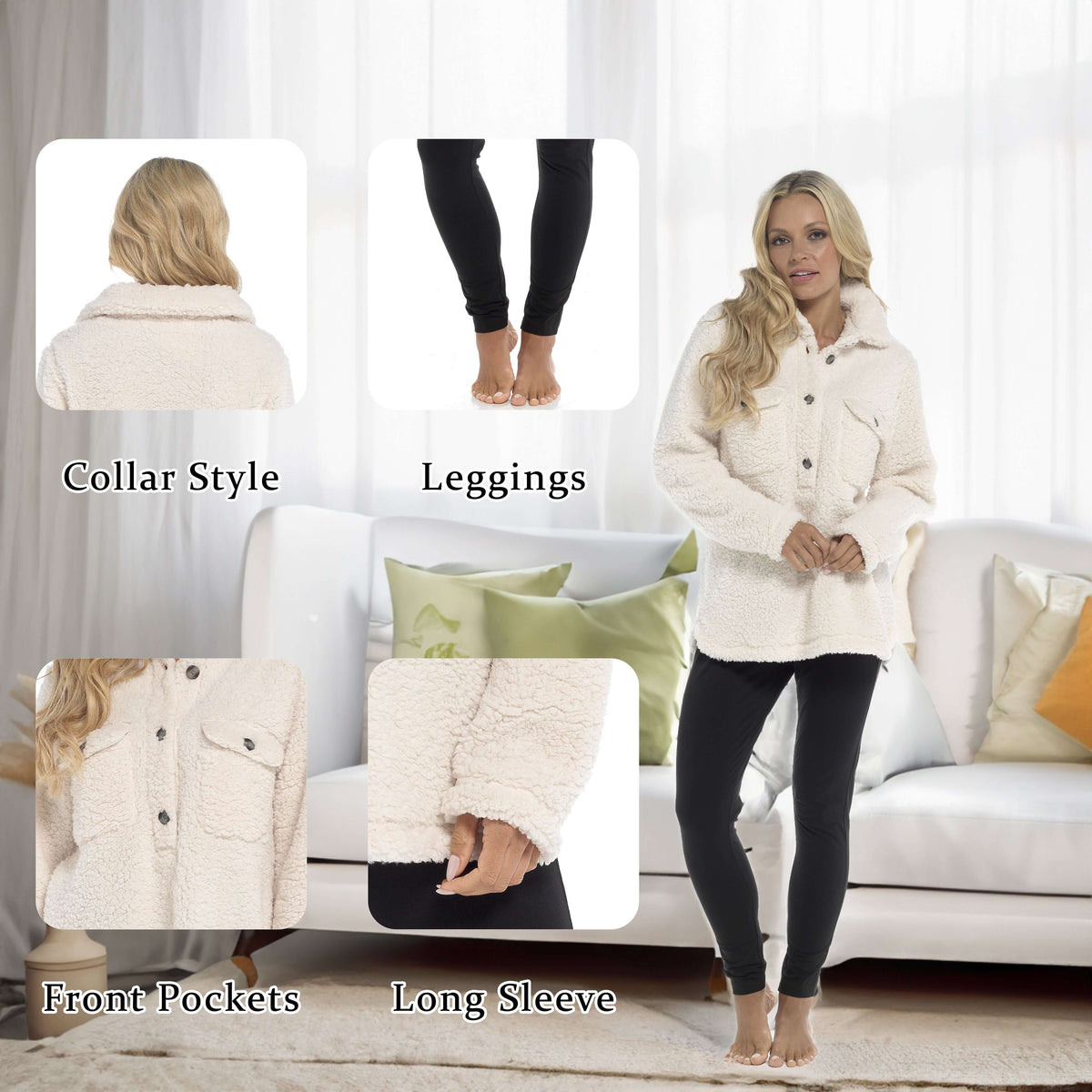 Daisy Dreamer Ultra-Soft Sherpa Lounge Set - Long Sleeve Top & Leggings with Pockets