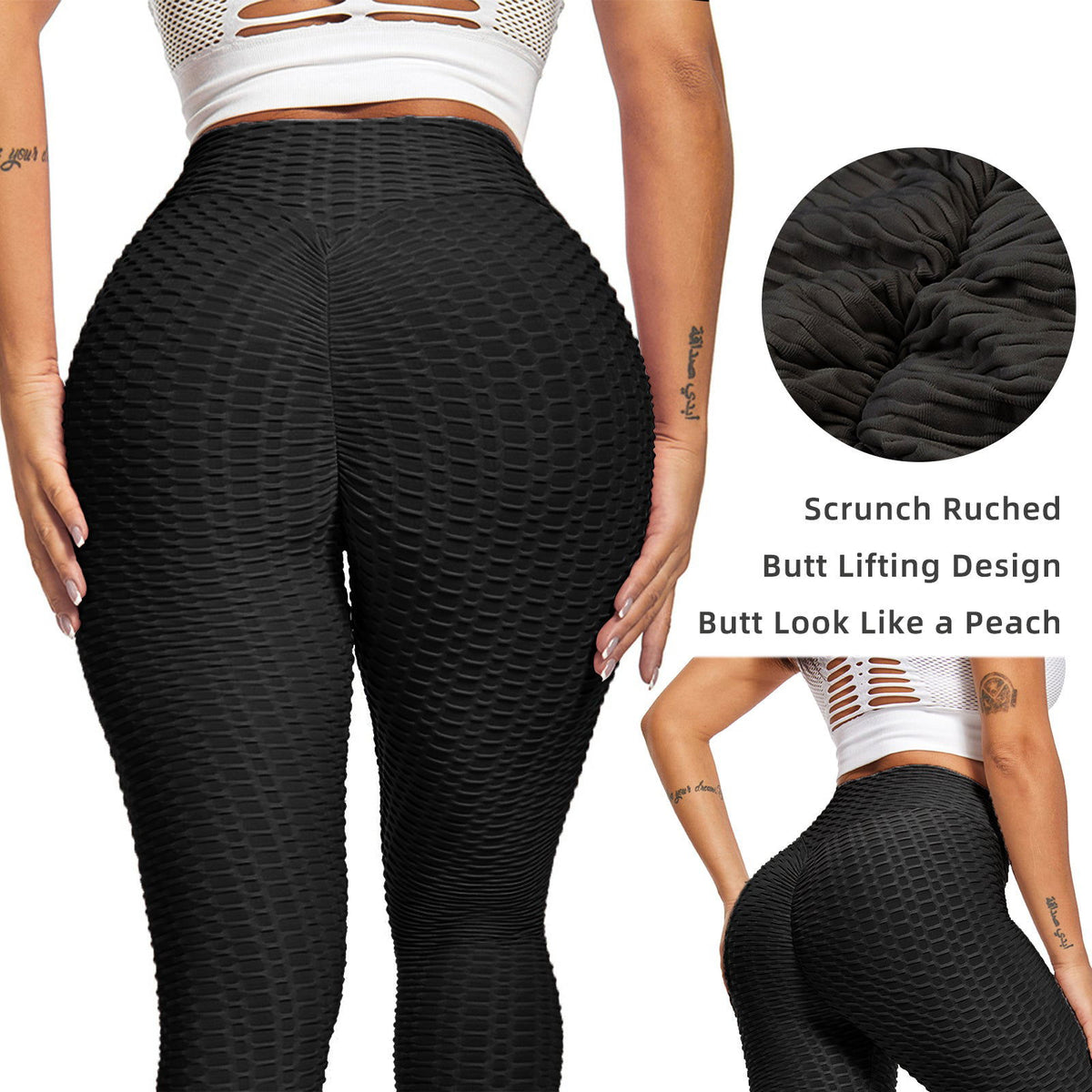 Women TikTok Viral Bubble Textured Butt Lifting Leggings Black