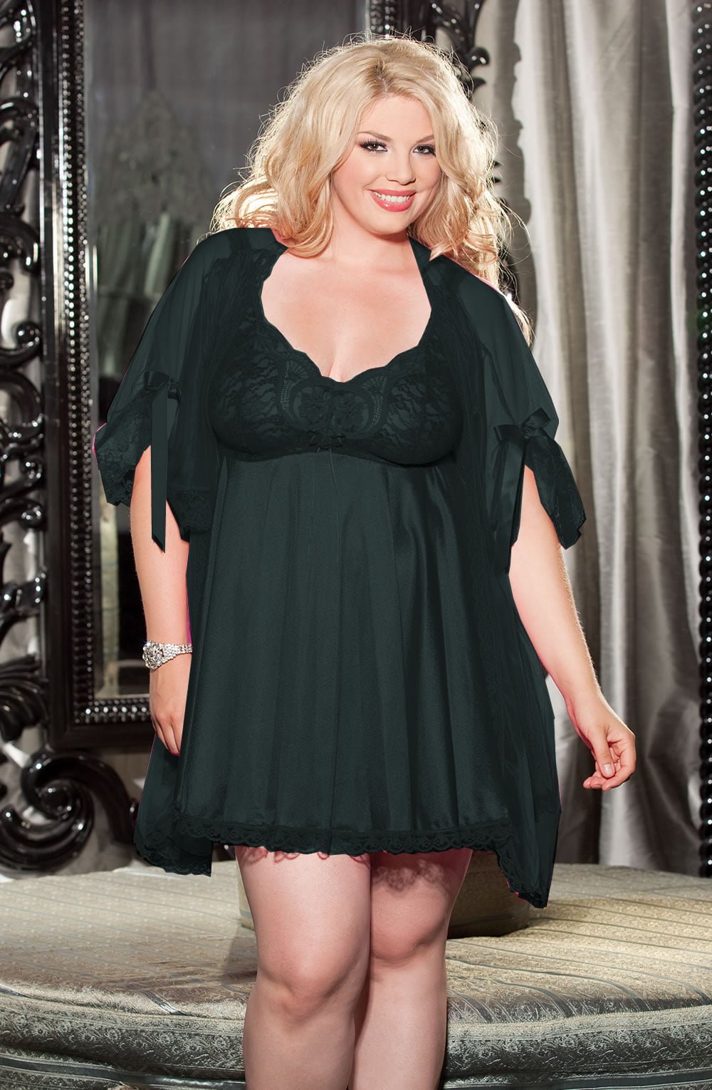 Shirley of Hollywood Plus Size Black 3 Piece Babydoll