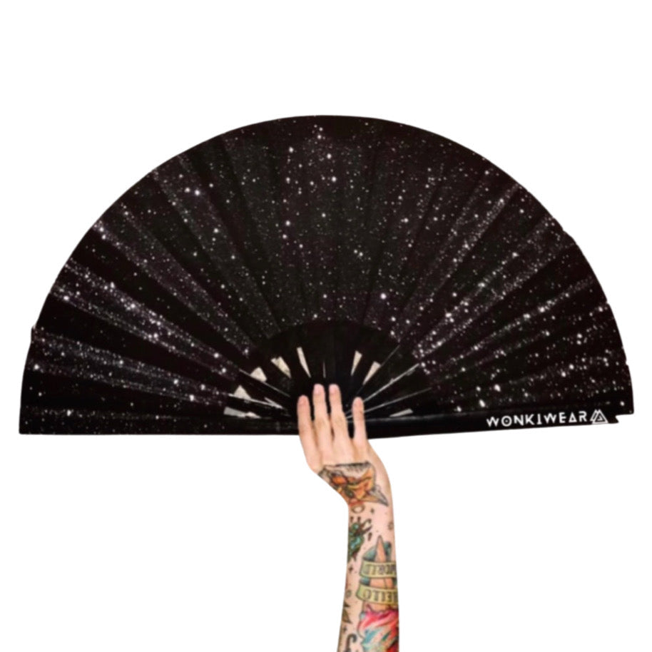 XL Festival Handheld Fan - Glitter, Black Beauty with matching Leg Holster