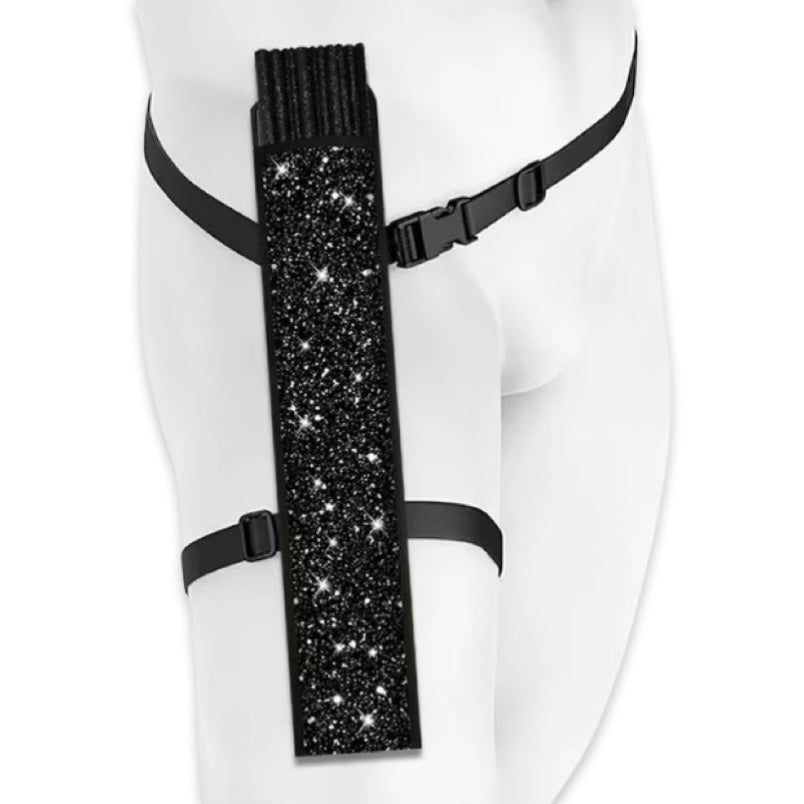 XL Festival Handheld Fan - Glitter, Black Beauty with matching Leg Holster