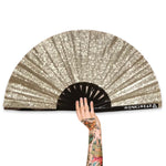 XL Festival Handheld Fan - Glitter, Gold Rush with matching Leg Holster