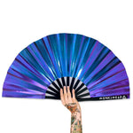 XL Foldable Handheld Fan - Galaxy Range, Neptune iridescent Blue, Teal and Purple Large 13.5 inch Fan ONLY
