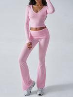 Yoga Wear Slim Fit Sports Knit Long Sleeve Pants Two-Piece Loungewear Set