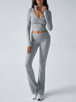 Yoga Wear Slim Fit Sports Knit Long Sleeve Pants Two-Piece Loungewear Set