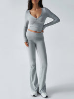 Yoga Wear Slim Fit Sports Knit Long Sleeve Pants Two-Piece Loungewear Set