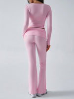 Yoga Wear Slim Fit Sports Knit Long Sleeve Pants Two-Piece Loungewear Set