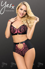 YesX Lace Bra & Panties Two Piece Lingerie Set Black & Pink