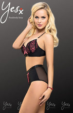 YesX Lace Bra & Panties Two Piece Lingerie Set Black & Pink