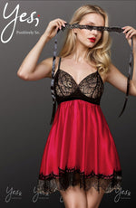 YesX Babydoll & Blindfold Red Satin & Black Lace