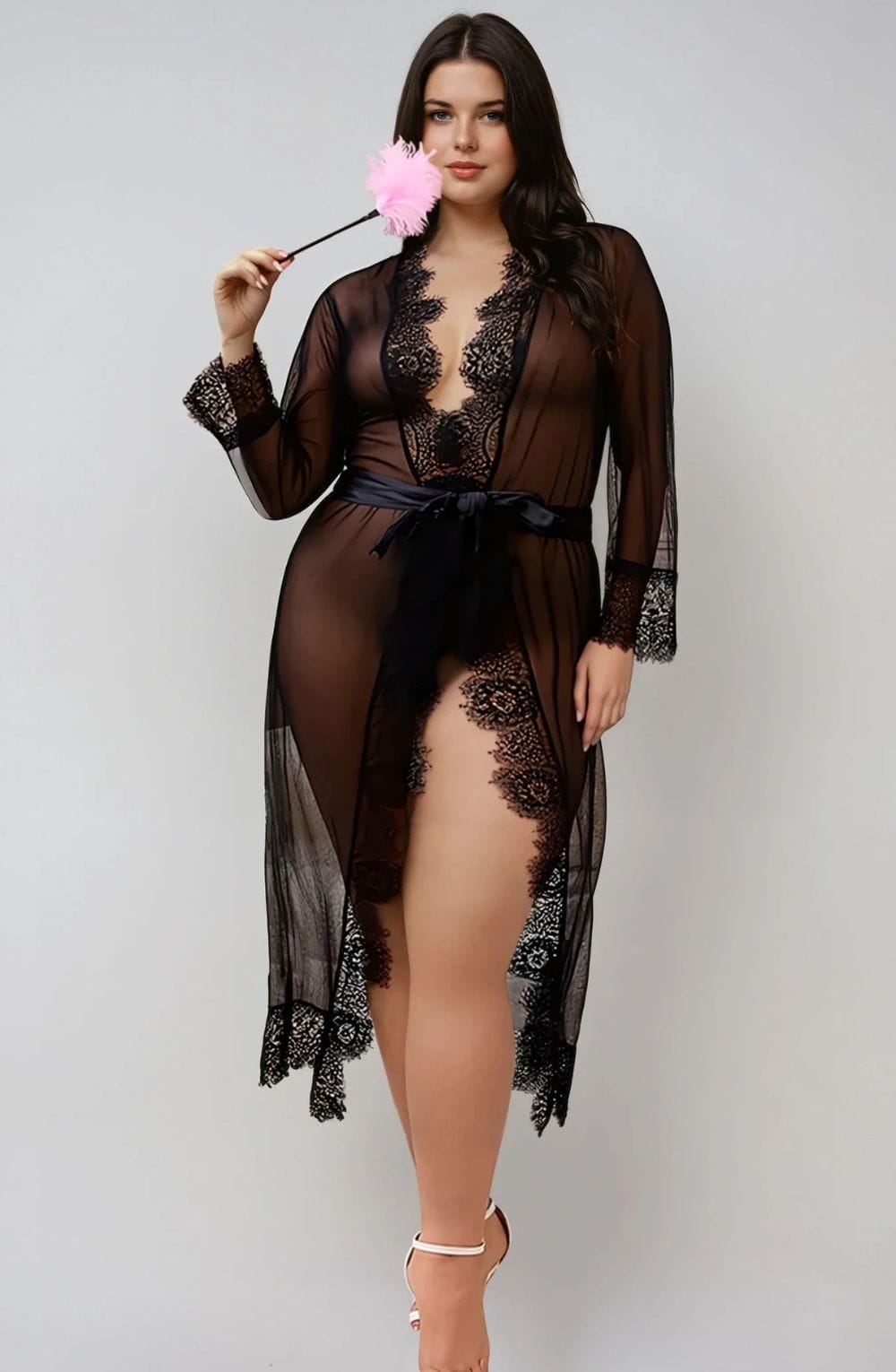 YesX Plus Size Lacey Black Robe