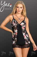 YesX Floral Babydoll Chemise Black & Floral