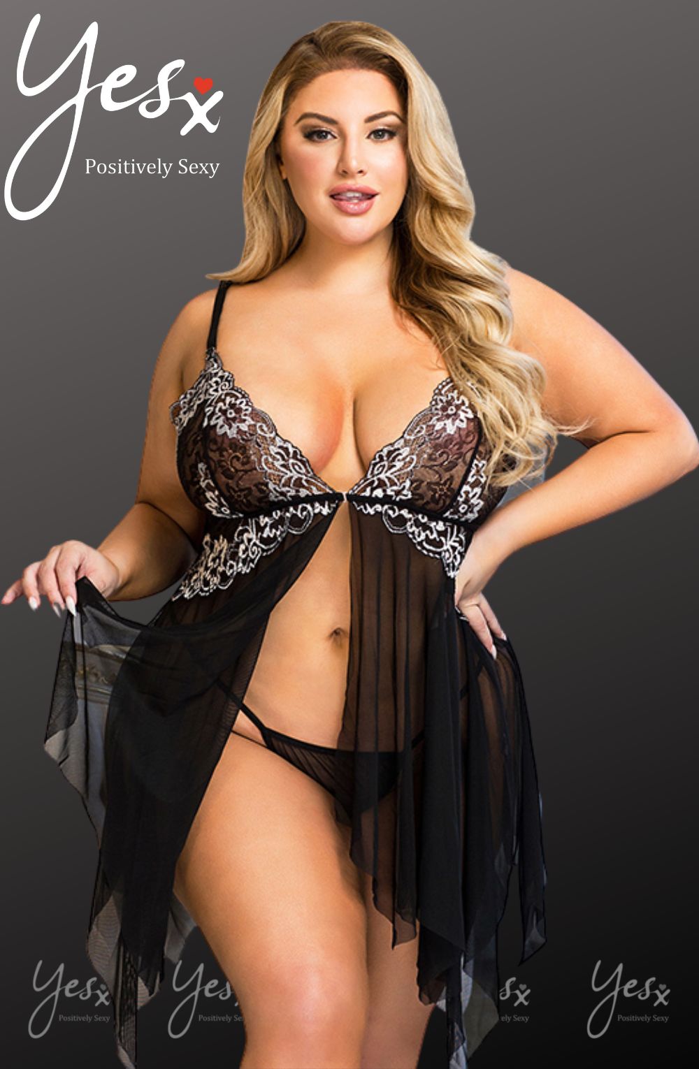 YesX Plus Size Embroidered Babydoll Set
