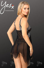 Yes X Floaty Babydoll & Thong Set with Embroidery Black Lingerie Set