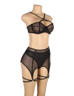 YesX Plus Size Three Piece Bra Lingerie Set Black