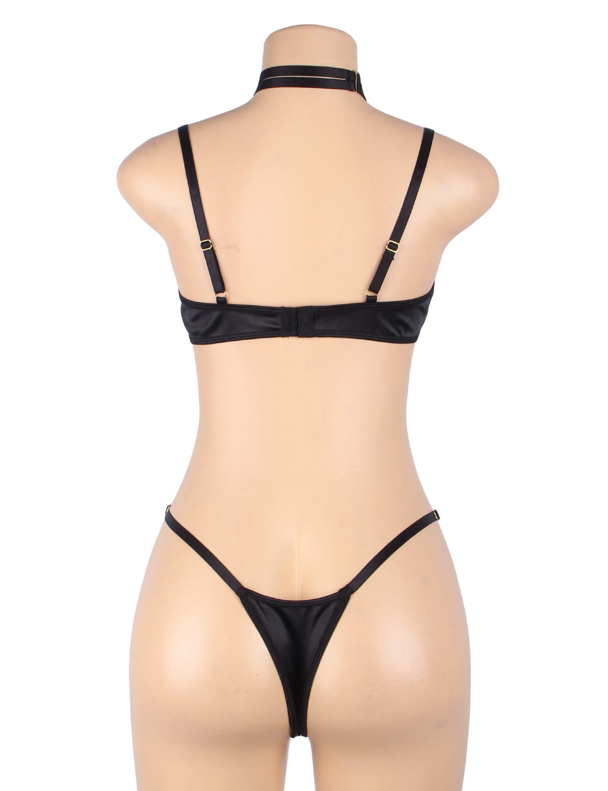 YesX Hollow Cut Halter Bra Lingerie Set Black