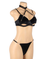 YesX Plus Size Hollow Cut Halter Bra Lingerie Set Black
