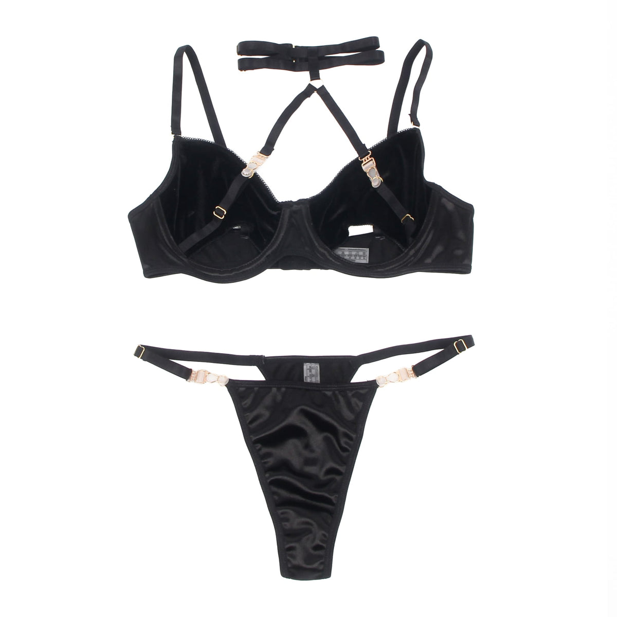 YesX Hollow Cut Halter Bra Lingerie Set Black