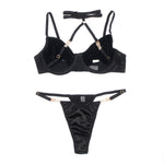 YesX Hollow Cut Halter Bra Lingerie Set Black
