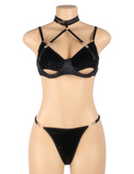 YesX Plus Size Hollow Cut Halter Bra Lingerie Set Black