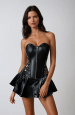 YesX Black Faux Leather Corset & Skirt