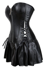 YesX Black Faux Leather Corset & Skirt