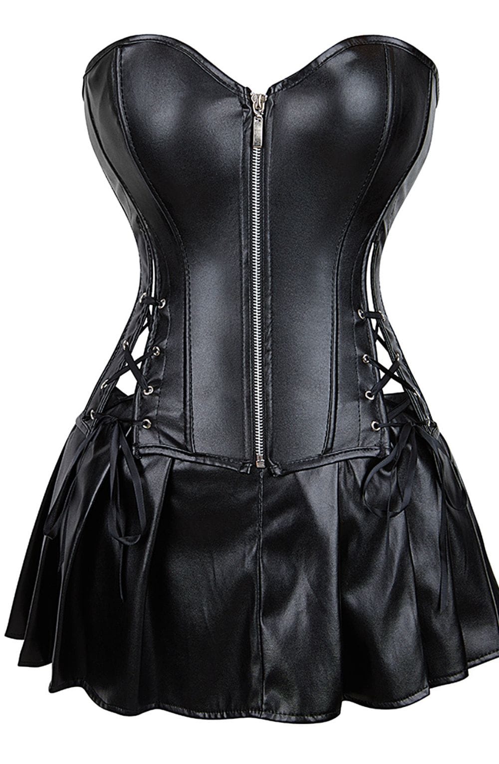 YesX Black Faux Leather Corset & Skirt