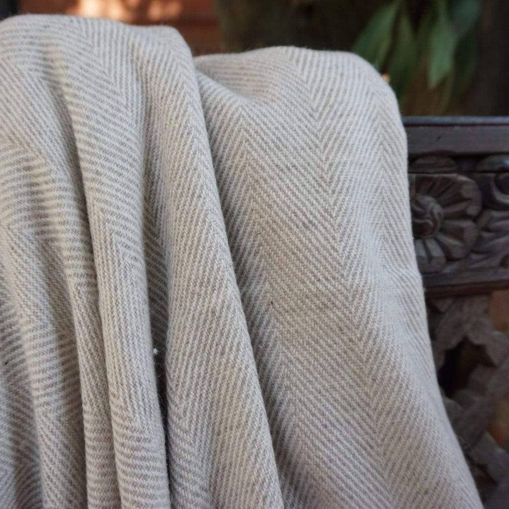 100% Cashmere Blanket | Throw | Honey Gold Fine Herringbone - 125cm x 250cm