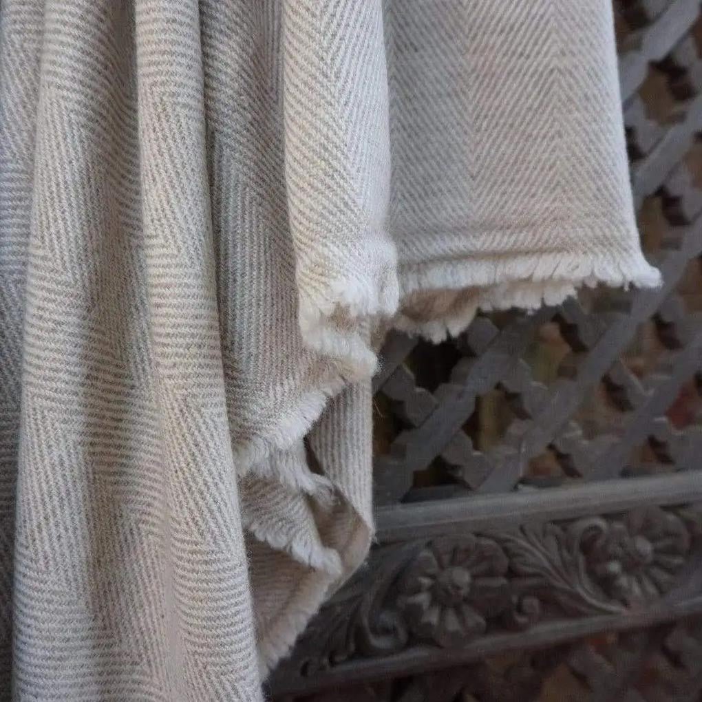 100% Cashmere Blanket | Throw | Honey Gold Fine Herringbone - 125cm x 250cm