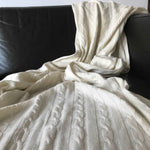 100% Pure Cashmere Throw in Heritage Cable Knit Whipped Cream