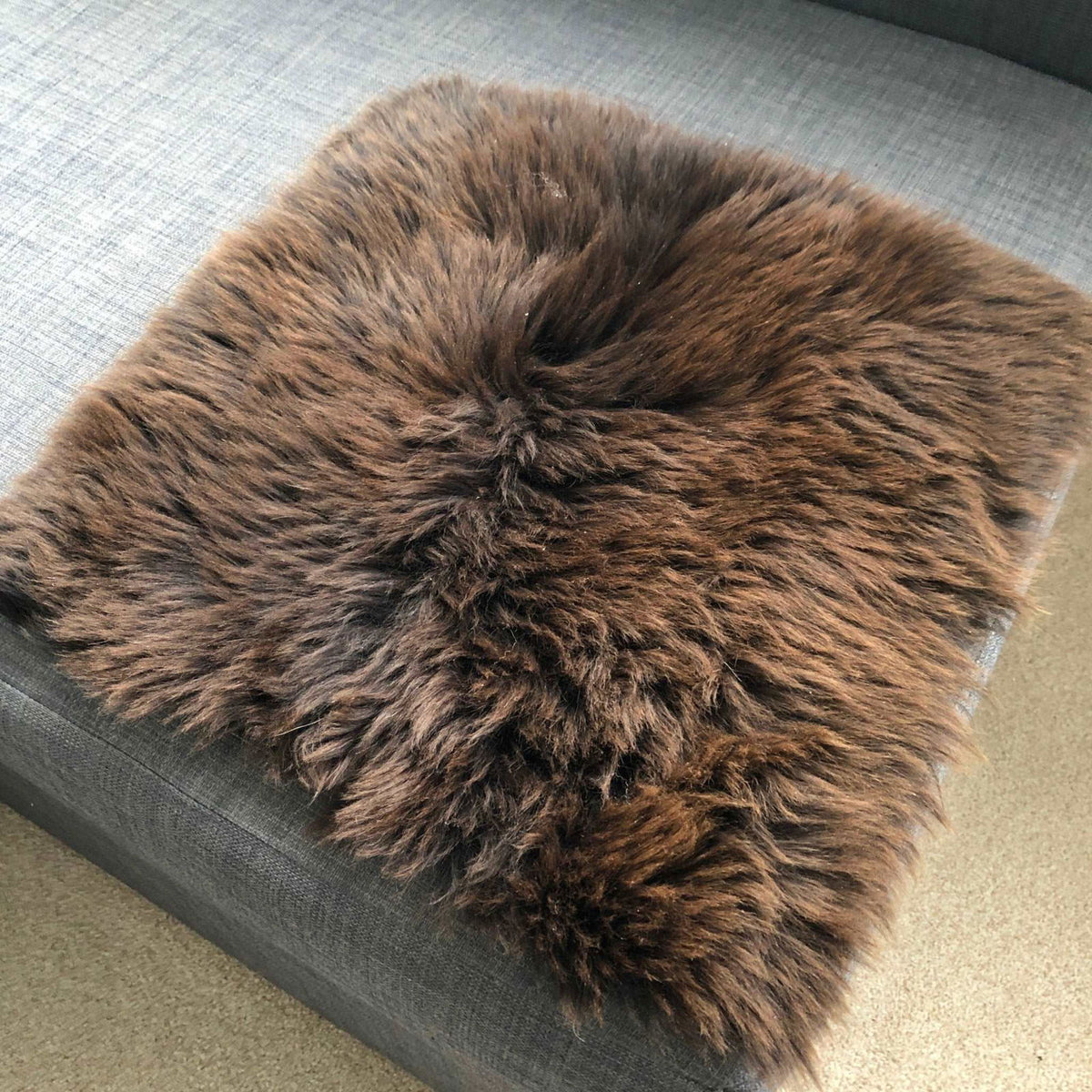 100% Real Eco Sheepskin Seat Pad British Square 37cm Natural Brown