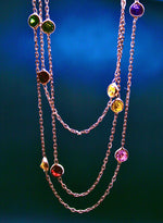 110cm Long Chain Necklace with Coloured Stones