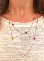 110cm Long Chain Necklace with Coloured Stones 110cm Rainbow Rose gold plated silver
