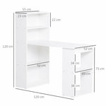 120cm Modern Computer Desk Bookshelf Study Table Workstation PC Laptop Writing Home Office 6 Shelves White
