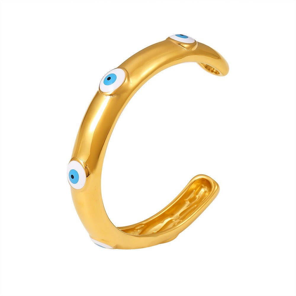 18K Gold Evil Eye Exaggerated Open Bracelet Adjustable