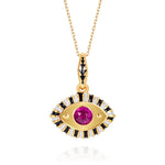 18K Gold Evil Eye Inlaid Gemstone Necklace