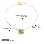18K Gold Four-Leaf Clover Inlaid Gemstone Earrings & Necklace Set Style C-Necklace